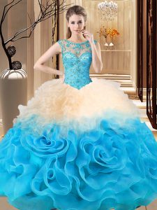 Flirting Multi-color Sleeveless Floor Length Beading and Ruffles Lace Up Sweet 16 Quinceanera Dress
