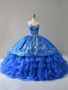 Charming Floor Length Royal Blue Ball Gown Prom Dress Sweetheart Sleeveless Lace Up