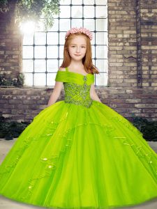 Most Popular Ball Gowns Straps Sleeveless Tulle Floor Length Lace Up Beading Kids Pageant Dress