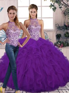 Inexpensive Tulle Sleeveless Floor Length Sweet 16 Dresses and Beading and Ruffles