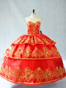 Free and Easy Red Sweetheart Lace Up Embroidery and Ruffled Layers Sweet 16 Dress Sleeveless