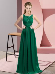 Graceful Peacock Green Sleeveless Floor Length Beading and Appliques Zipper Quinceanera Court Dresses
