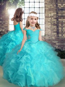Sleeveless Lace Up High Low Beading and Ruffles Girls Pageant Dresses