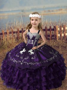 Super Straps Sleeveless Organza Winning Pageant Gowns Embroidery and Ruffled Layers Lace Up