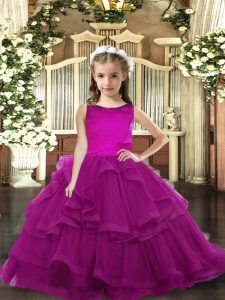 Sleeveless Floor Length Ruffled Layers Lace Up Pageant Dress Wholesale with Purple