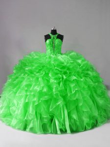 Classical Ball Gowns Beading and Ruffles Sweet 16 Quinceanera Dress Lace Up Organza Sleeveless