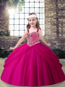 Fuchsia Straps Lace Up Beading Little Girls Pageant Dress Sleeveless