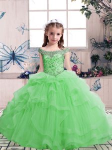 Sleeveless Tulle Floor Length Lace Up Little Girl Pageant Dress in with Beading