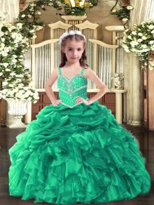 Fashion Green Sleeveless Organza Lace Up Kids Formal Wear for Party and Wedding Party