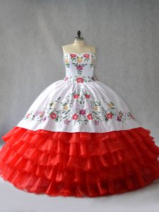 Most Popular Organza Sleeveless Floor Length Quinceanera Gowns and Embroidery and Ruffled Layers
