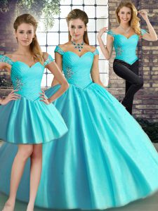 Comfortable Off The Shoulder Sleeveless Tulle Military Ball Gown Beading Lace Up