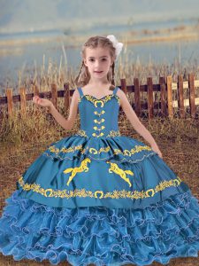 Latest Sleeveless Beading and Embroidery and Ruffled Layers Lace Up Little Girls Pageant Dress Wholesale