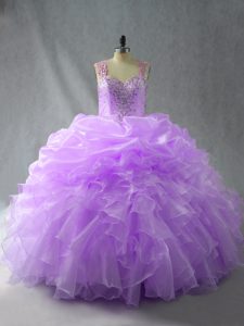 Designer Beading and Ruffles Sweet 16 Dress Lavender Zipper Sleeveless Floor Length