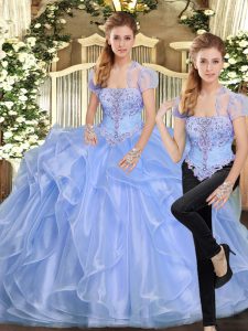 Sleeveless Organza Floor Length Lace Up Sweet 16 Quinceanera Dress in Lavender with Beading and Ruffles