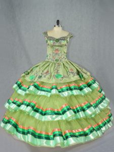Fancy Ball Gowns Quinceanera Dress Olive Green Straps Organza Sleeveless Floor Length Lace Up