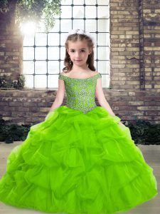 Perfect Ball Gowns Little Girls Pageant Dress Wholesale Off The Shoulder Organza Sleeveless Floor Length Lace Up