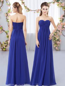 Inexpensive Ruching Quinceanera Court of Honor Dress Royal Blue Zipper Sleeveless Floor Length