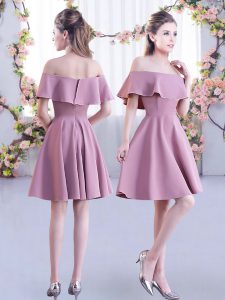 Exceptional Pink Short Sleeves Chiffon Zipper Dama Dress for Wedding Party