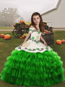 Elegant Organza Sleeveless Floor Length Pageant Dress Toddler and Embroidery and Ruffled Layers