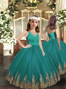 Fashionable Turquoise Sleeveless Tulle Zipper Little Girl Pageant Gowns for Party and Wedding Party