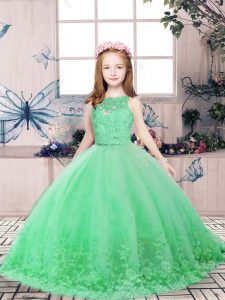 Trendy Green Scoop Backless Lace and Appliques Pageant Dress Wholesale Sleeveless