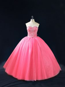 Inexpensive Floor Length Ball Gowns Sleeveless Hot Pink Quinceanera Gown Side Zipper