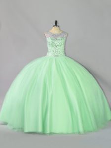 Perfect Apple Green Sleeveless Floor Length Sequins Lace Up Quinceanera Gown