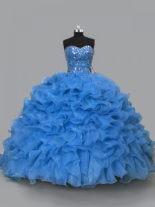 Custom Designed Ball Gowns Quince Ball Gowns Blue Sweetheart Organza Sleeveless Floor Length Lace Up