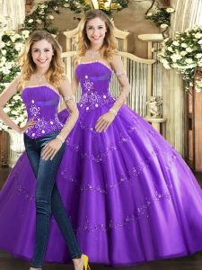 Smart Purple Lace Up 15th Birthday Dress Beading Sleeveless Floor Length