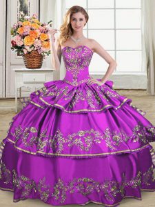 Pretty Floor Length Lace Up Quinceanera Dress Purple for Sweet 16 and Quinceanera with Embroidery and Ruffled Layers