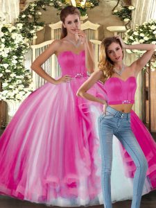 Custom Designed Fuchsia Sleeveless Floor Length Beading Lace Up Sweet 16 Quinceanera Dress