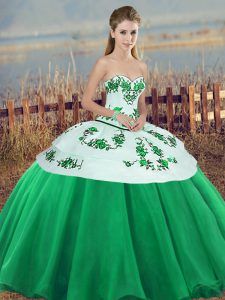Spectacular Sleeveless Floor Length Embroidery and Bowknot Lace Up Sweet 16 Quinceanera Dress with Green
