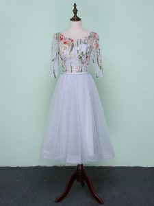 Attractive Knee Length Lace Up Quinceanera Court Dresses Grey for Wedding Party with Embroidery