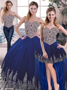Artistic Royal Blue Sleeveless Tulle Lace Up Sweet 16 Dress for Sweet 16 and Quinceanera
