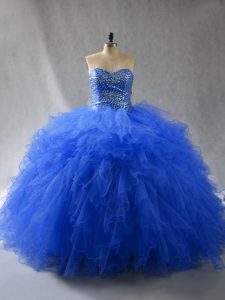 Custom Made Floor Length Ball Gowns Sleeveless Royal Blue Vestidos de Quinceanera Lace Up