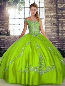 Fashion Beading and Embroidery Quinceanera Dress Green Lace Up Sleeveless Floor Length