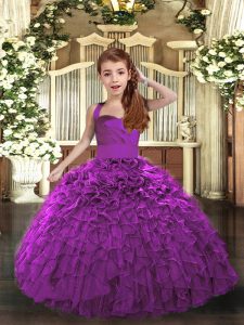 Purple Little Girls Pageant Dress Wholesale Party and Sweet 16 and Wedding Party with Ruffles Straps Sleeveless Lace Up