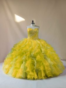 Multi-color Ball Gowns Sweetheart Sleeveless Organza Floor Length Lace Up Beading and Ruffles Military Ball Dresses