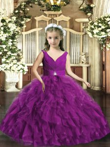 Inexpensive V-neck Sleeveless Organza Little Girls Pageant Gowns Beading and Ruffles Backless