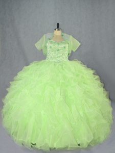 Sweetheart Sleeveless Lace Up Sweet 16 Quinceanera Dress Yellow Green Organza