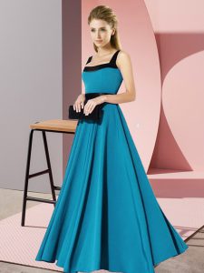 Chic Teal Dama Dress for Quinceanera Wedding Party with Belt Square Sleeveless Zipper