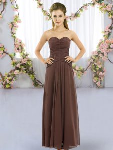 Pretty Brown Sleeveless Chiffon Lace Up Vestidos de Damas for Wedding Party