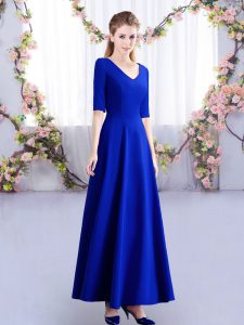 Hot Selling Royal Blue Half Sleeves Satin Zipper Dama Dress for Wedding Party
