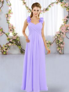 Vintage Chiffon Straps Sleeveless Lace Up Hand Made Flower Quinceanera Court Dresses in Lavender