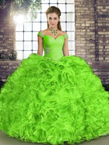 Off The Shoulder Neckline Beading and Ruffles Quinceanera Gowns Sleeveless Lace Up