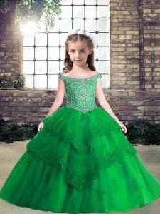 Trendy Floor Length Ball Gowns Sleeveless Green Pageant Dress Lace Up