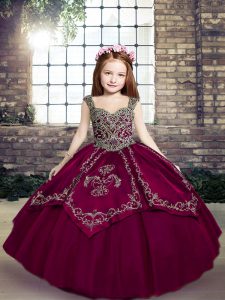 Sleeveless Floor Length Embroidery Lace Up Girls Pageant Dresses with Fuchsia