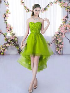 Olive Green Sweetheart Lace Up Lace Quinceanera Court of Honor Dress Sleeveless