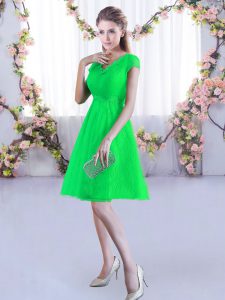 Green A-line Lace Damas Dress Lace Up Lace Cap Sleeves Mini Length