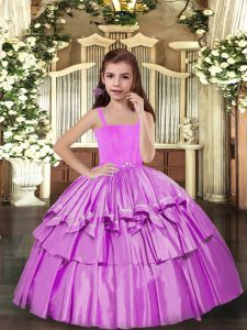 Excellent Lilac Sleeveless Floor Length Ruffled Layers Lace Up Little Girls Pageant Dress